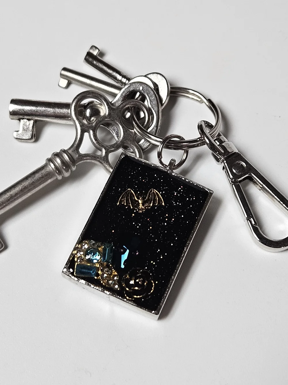 Black Sparkle Bat & Skull Keychain Bag Charm